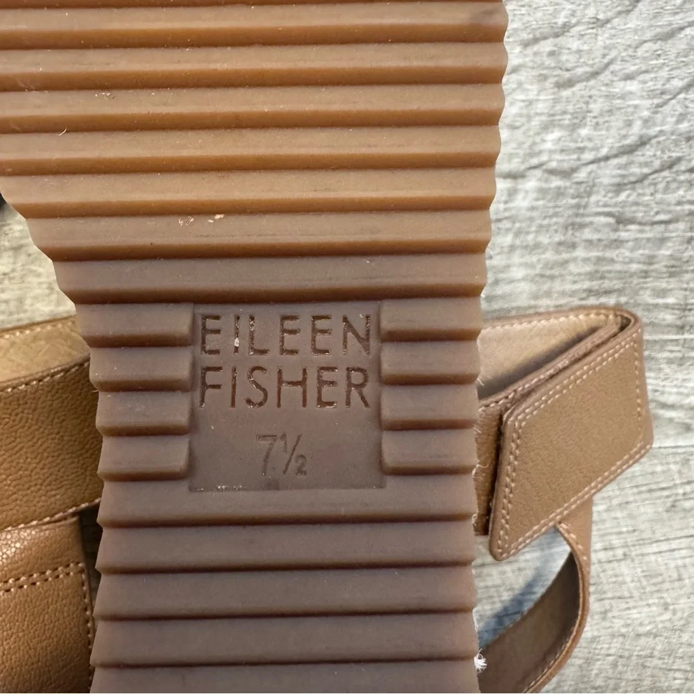 Eileen Fisher Slingback Open Toe Wedge Sandal Tan Leather Womens Sz. 7.5